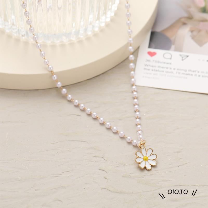 【COD】Kalung Rantai Dengan Liontin Bunga Chrysanthemum + Mutiara Untuk Wanita