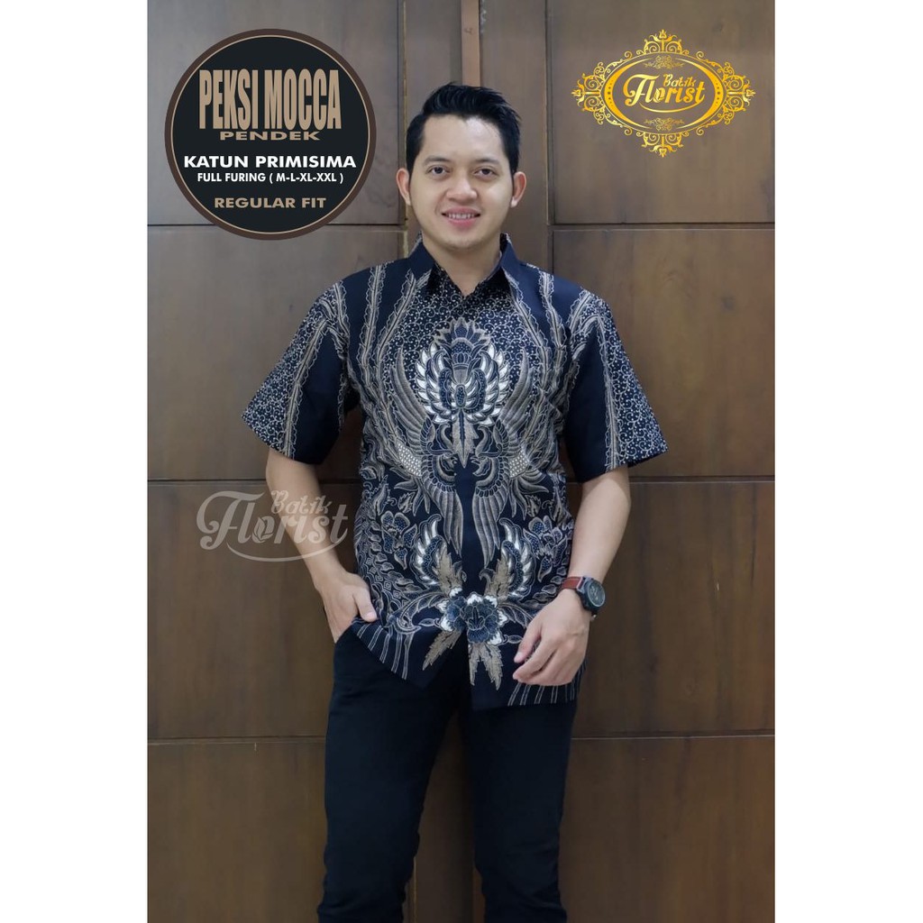 PEKSI MOCCA PENDEK Kemeja Batik Pria Katun Primisima Full Furing