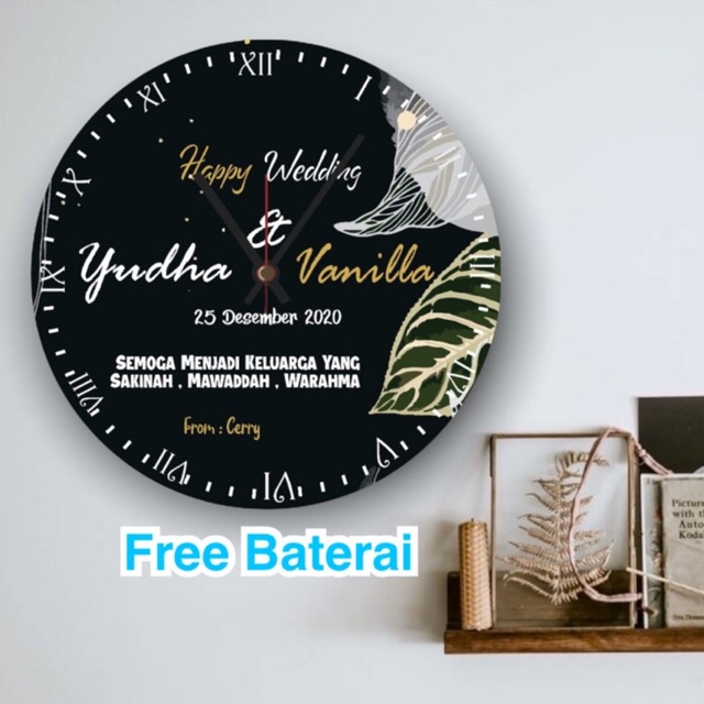 Jam Dinding Kayu custom Nama Kado Pernikahan