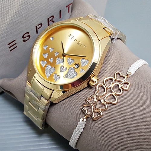 Jam Tangan Esprit Murah: Jam Tangan Wanita / Cewek Esprit Paket Rantai Gold B_SWH