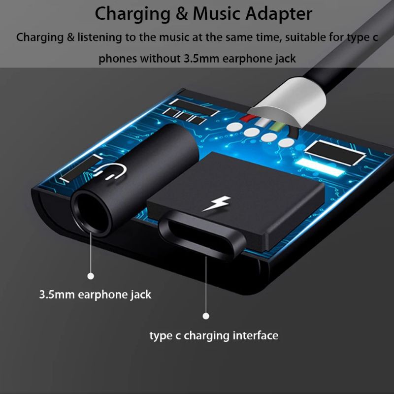 2IN1 Adapter Connector Converter Splitter Sambungan USB Type C To Audio Jack 3.5 PREMIUM