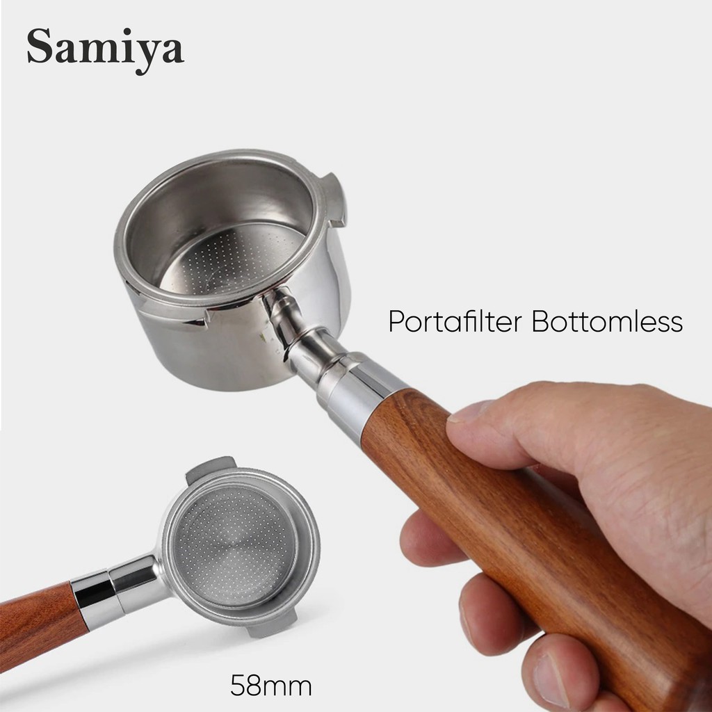 portafilter botomless 58mm wood handle / porta gagang kayu