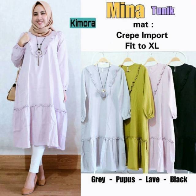 Mina Tunik, Tunik, modern Tunik, tunik modis, kekinian tunik, atasan wanita, casual tunik,tunic,ootd