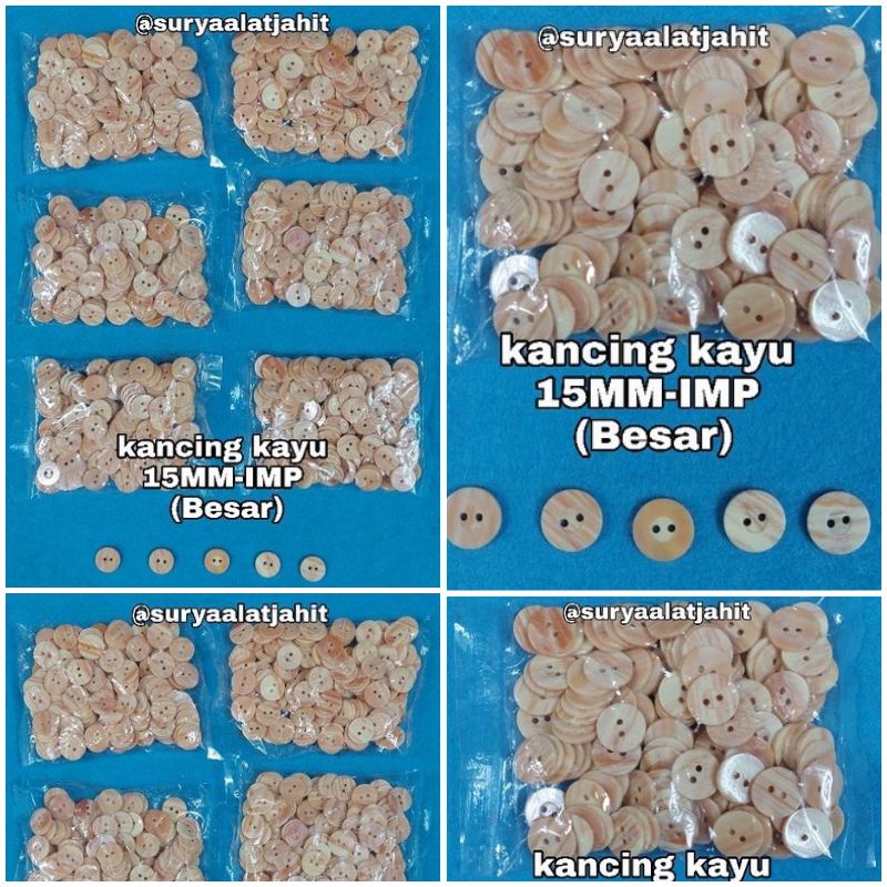 Kancing Kayu /24/2L/1.5cm +/-144pcs =Rp.8.000/1gros