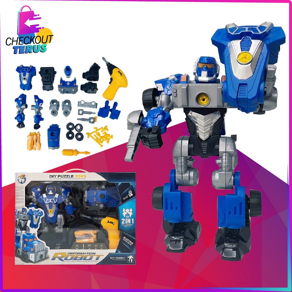 CT M214 Mainan Robot Deformation 2IN1 DIY Puzzle  Anak Laki Laki Mainan Mobil Mobilan Mainan Bongkar Pasang Dengan Obeng Listrik Robot Toys