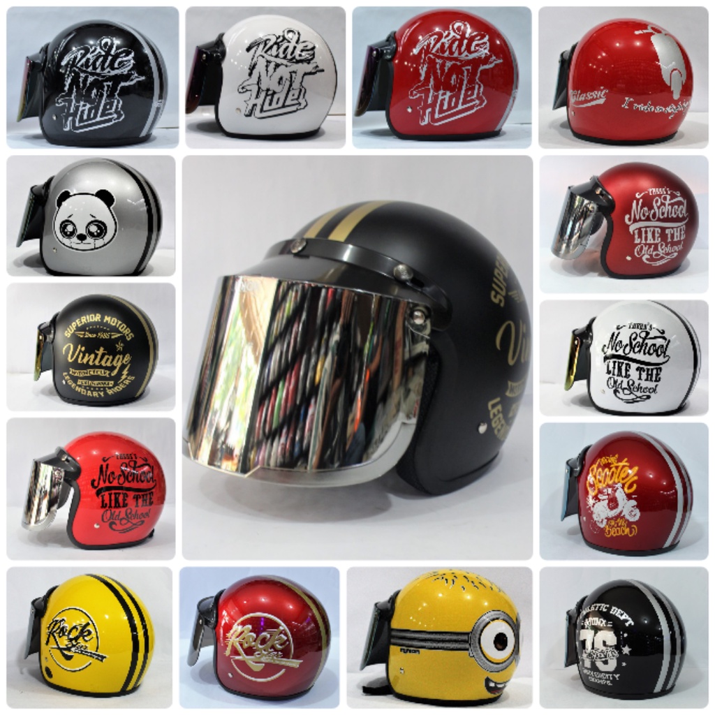 HELM BOGO MOTIF KACA DATAR SILVER DEWASA PRIA&WANITA AREA HELM