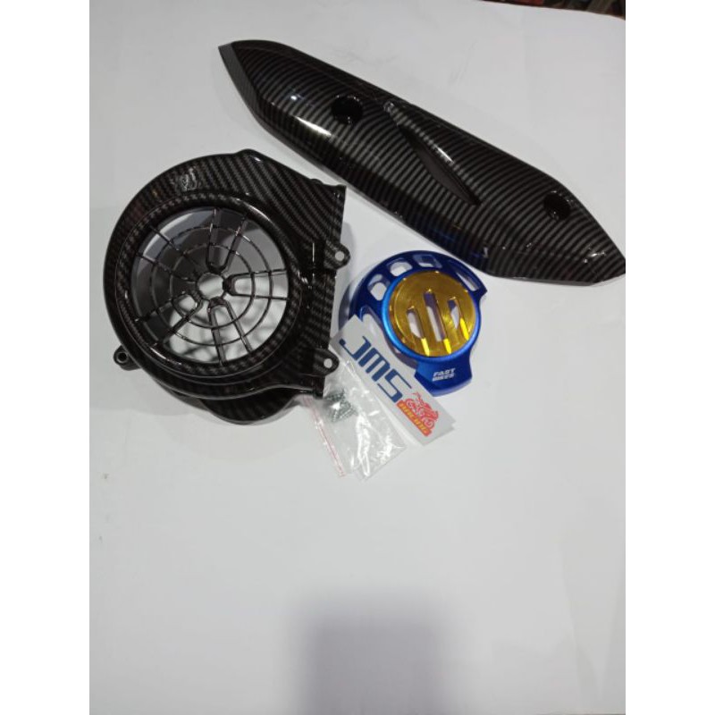 cover tutup tameng knalpot dan kipas karbon cover kipas 2 tone twotone beat fi scoopy vario 110 set