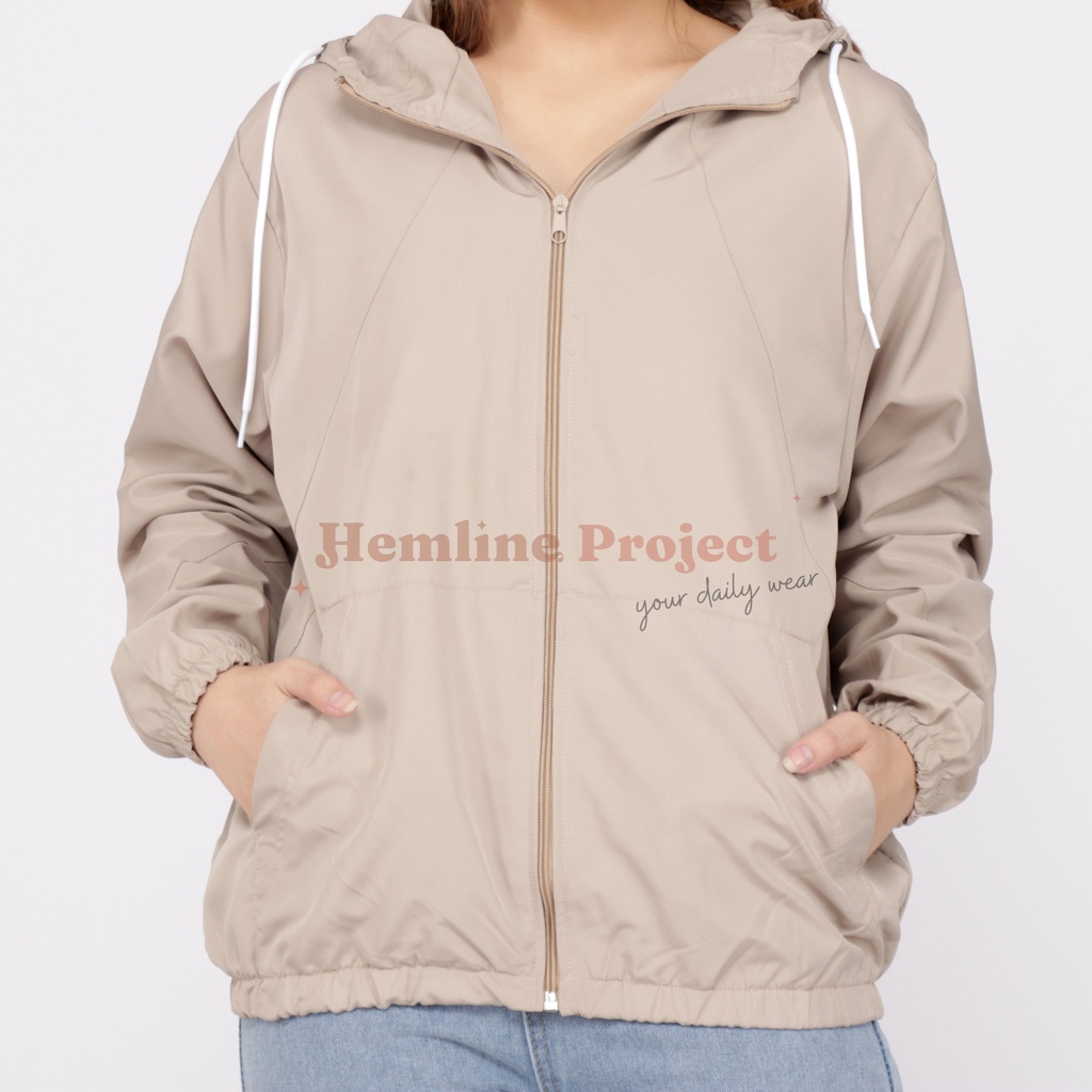 Aima Jaket Khaki - Jaket Parasut Hoodie Wanita-XL (Fit L-XL)