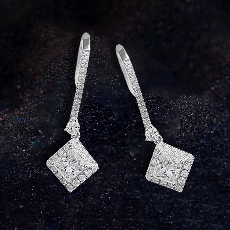 Fancyqube Anting Tusuk Gantung Desain Geometri Hias Cubic Zirconia Warna Silver Untuk Pengantin Wanita
