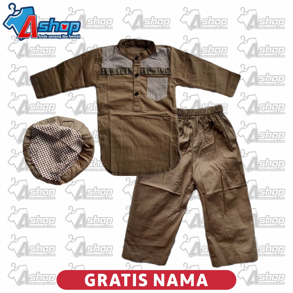 Baju anak Setelan Muslim Koko Panjang Gratis Sablon Nama