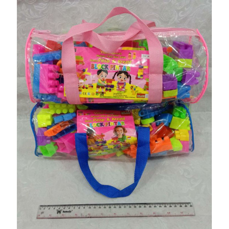 mainan anak edukasi lego block pintar hanlo tas isi 108 pcs
