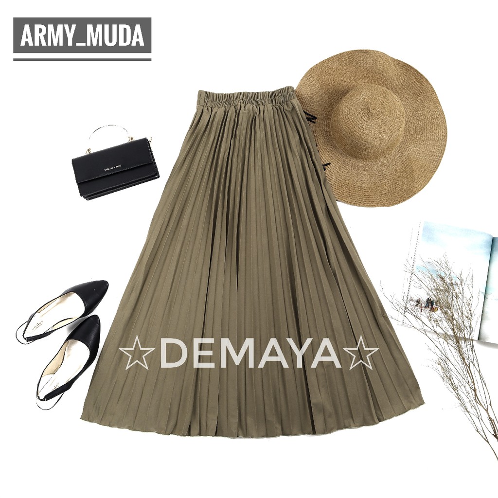 Rok Plisket Panjang EKONOMIS Demaya 881.A Rok Rempel Mayung Flowy Pleated Skirt Flare Skirt