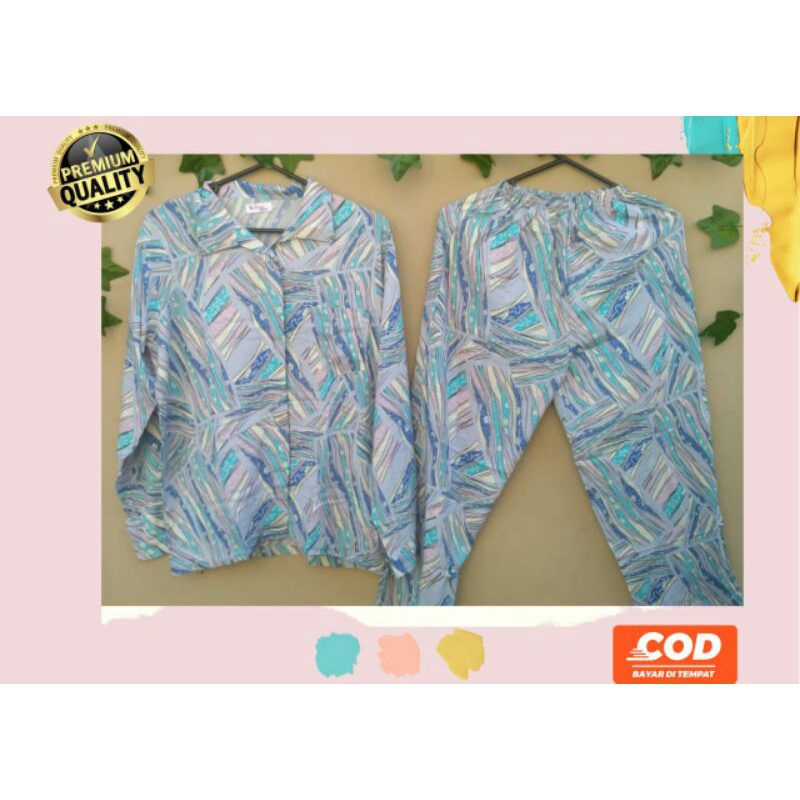 Setelan piyama wanita celana panjang katun rayon premium