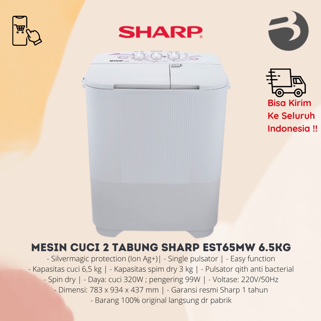 MESIN CUCI 2 TABUNG SHARP EST70MW 6.5KG