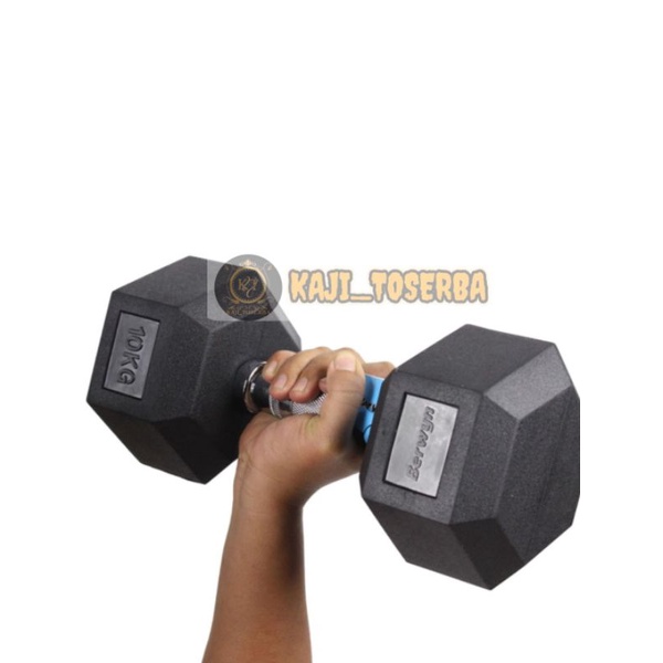 Berwyn Barbel Karet Hexagonal 10 Kg - Hitam Silver