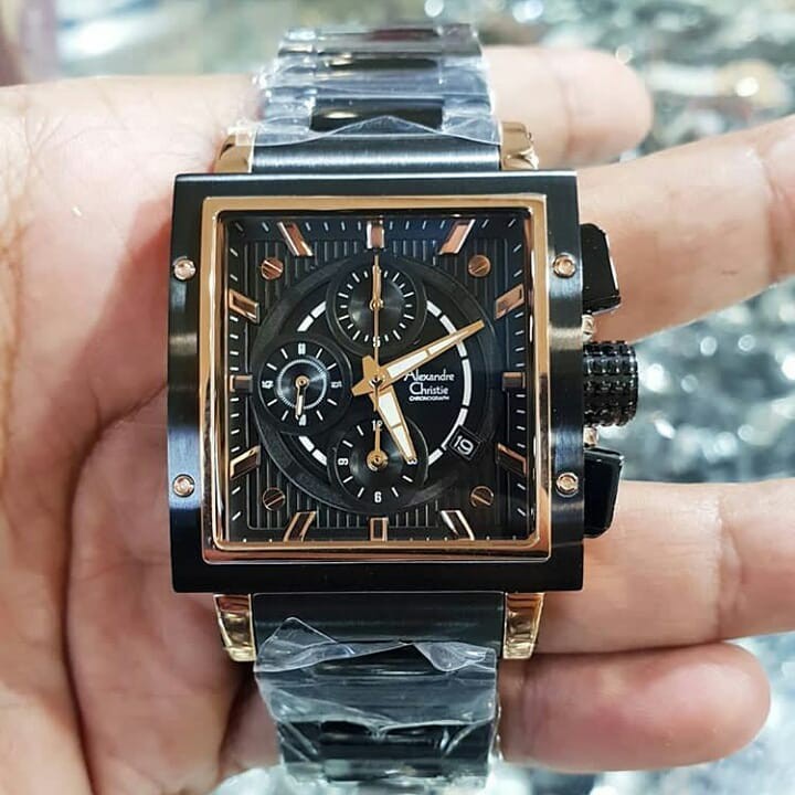 ALEXANDRE CHRISTIE ORIGINAL AC6182 BLACK ROSEGOLD JAM TANGAN PRIA