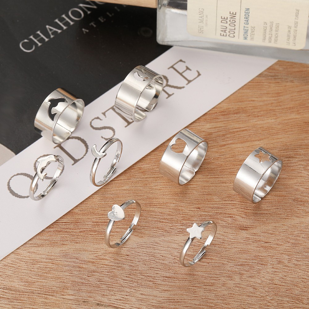 2pcs / Set Cincin Adjustable Desain Hati / Bintang / Butterfly Untuk Wanita