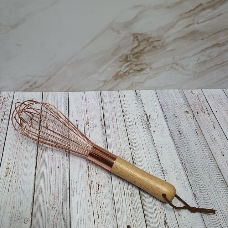 Whisk Rose gold wooden handle / stainless whisker gagang kayu / pengocok telur