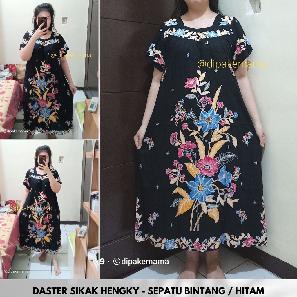 Daster Hengky Sikak ANYELIR TERBARU SEPATU BINTANG roda Baju Tidur Daster Batik Murah Harga Pabrik DASTER WANITA TERLARIS-SPT BINTANG-HITAM