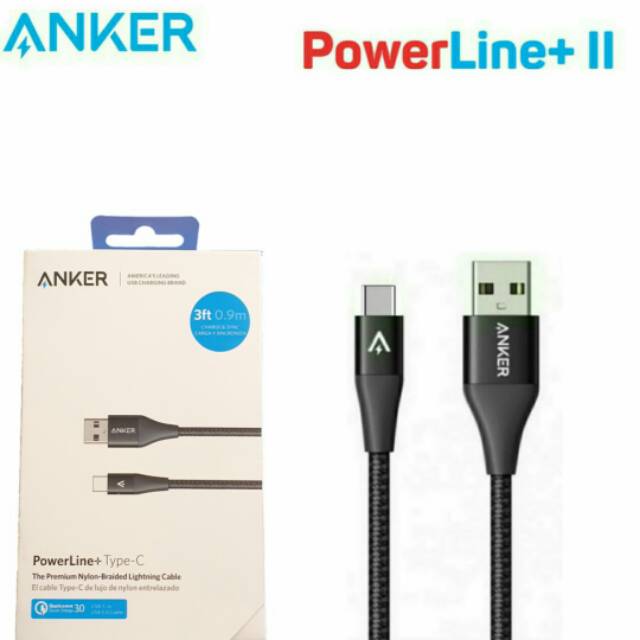 Kabel Data Charger Anker  Nylon Power Line+ II Cable USB 3.0 To Usb Type C 3ft A8462 A8462H21 A8123