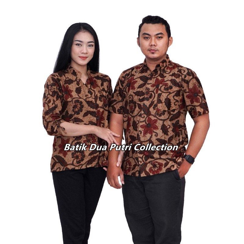 Batik Couple Blouse Batik Wanita Atasan Batik Lengan Serut Hem Batik Pria Lengan Pendek