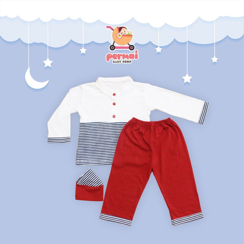 Promo !! Baju Bayi Koko Vinata Lengan Panjang little stripy - baju set Muslim Anak laki-laki