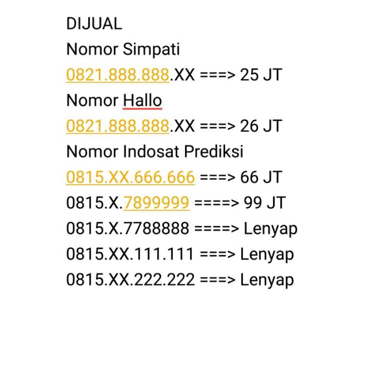 Dijual Nomor Cantik Telkomsel 888.888 (Simpati / Hallo)