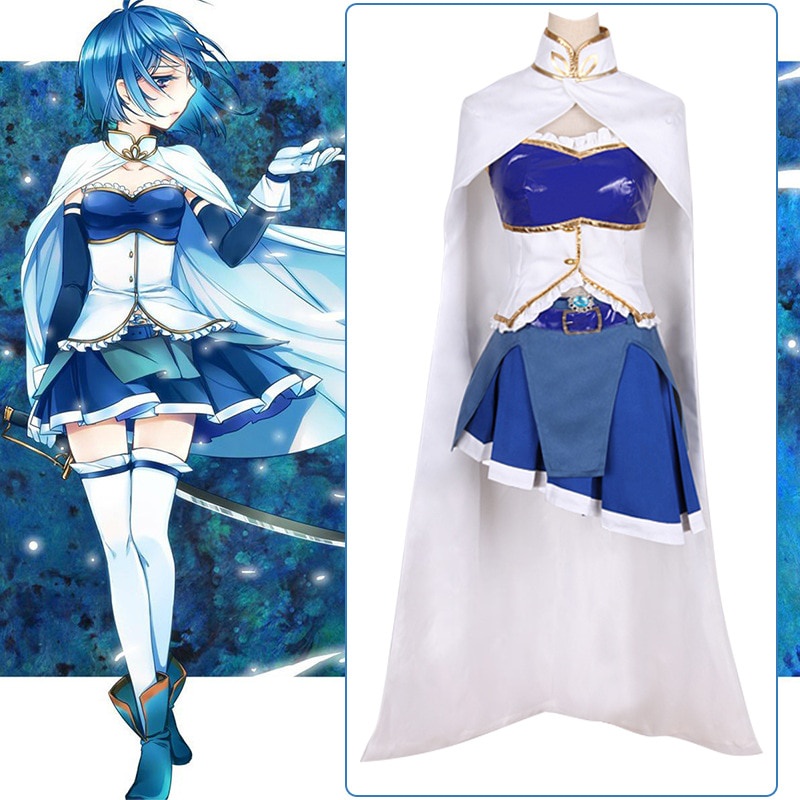 PREORDER Anime Puella Magi Madoka Miki Sayaka Transforms Into A Battle Dress  Blue Skirt Costume Hal