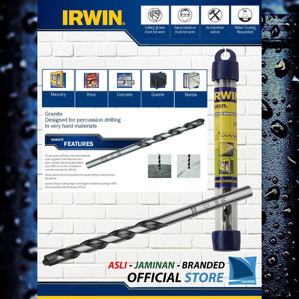 Mata Bor 4 ~ 10 mm Untuk Granit, Marmer dan Batu Alam - Granite Drill Bits IRWIN