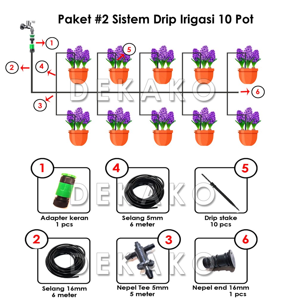 Paket Irigasi  Sistem Penyiram Tanaman Drip Irigasi 10 Pot