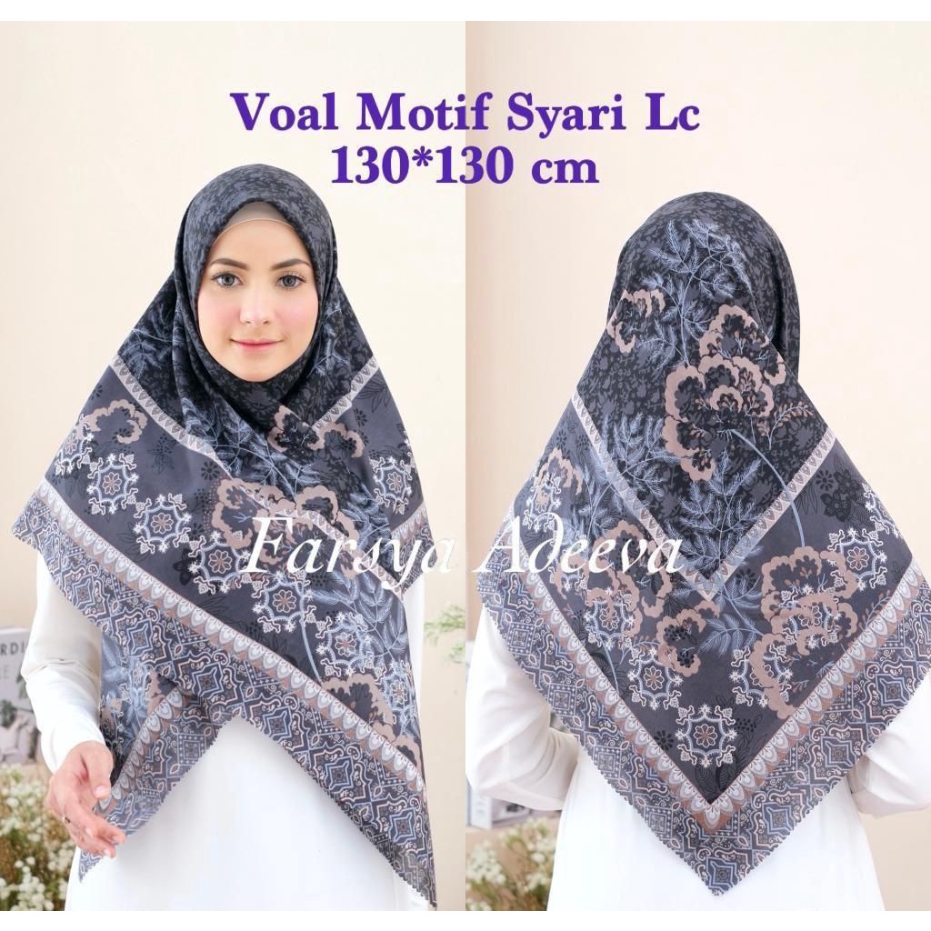 SERAGAM | New Hijab | 130 x 130 |Jilbab Segi Empat Syari Motif LC | Farsya Adeeva Voal Motif Syari L