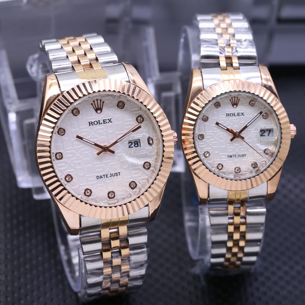 Jam Tangan Couple Rolex Original 31702 Tali Rantai Terbaru Gerigi Tanggal Aktif Free Box Rolex & Bat
