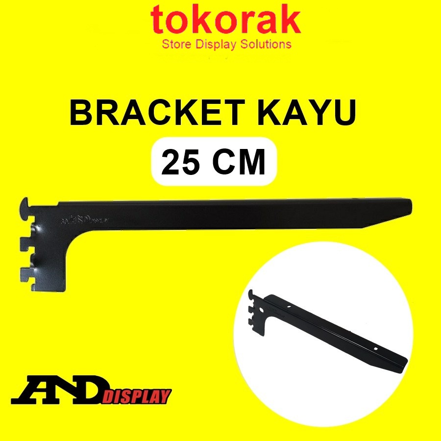 DAUN BRACKET KAYU 25CM HITAM AMBALAN TIANG REL BREKET KAYU ANDDISPLAY