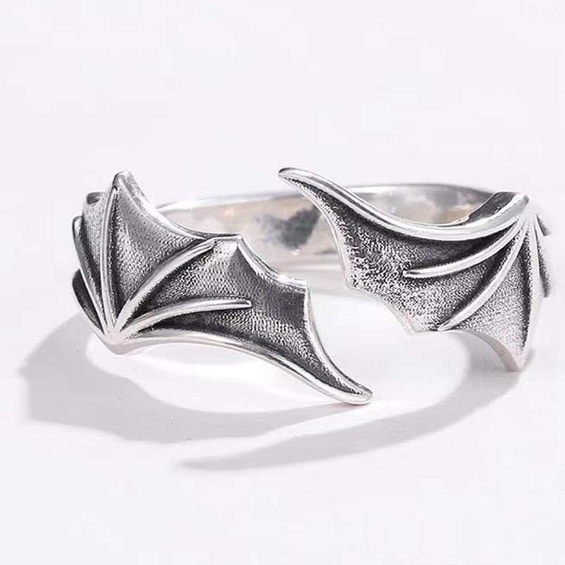 Perhiasan Cincin Sterling Silver 925 Vintage Adjustable Desain Malaikat Demon Untuk Wanita