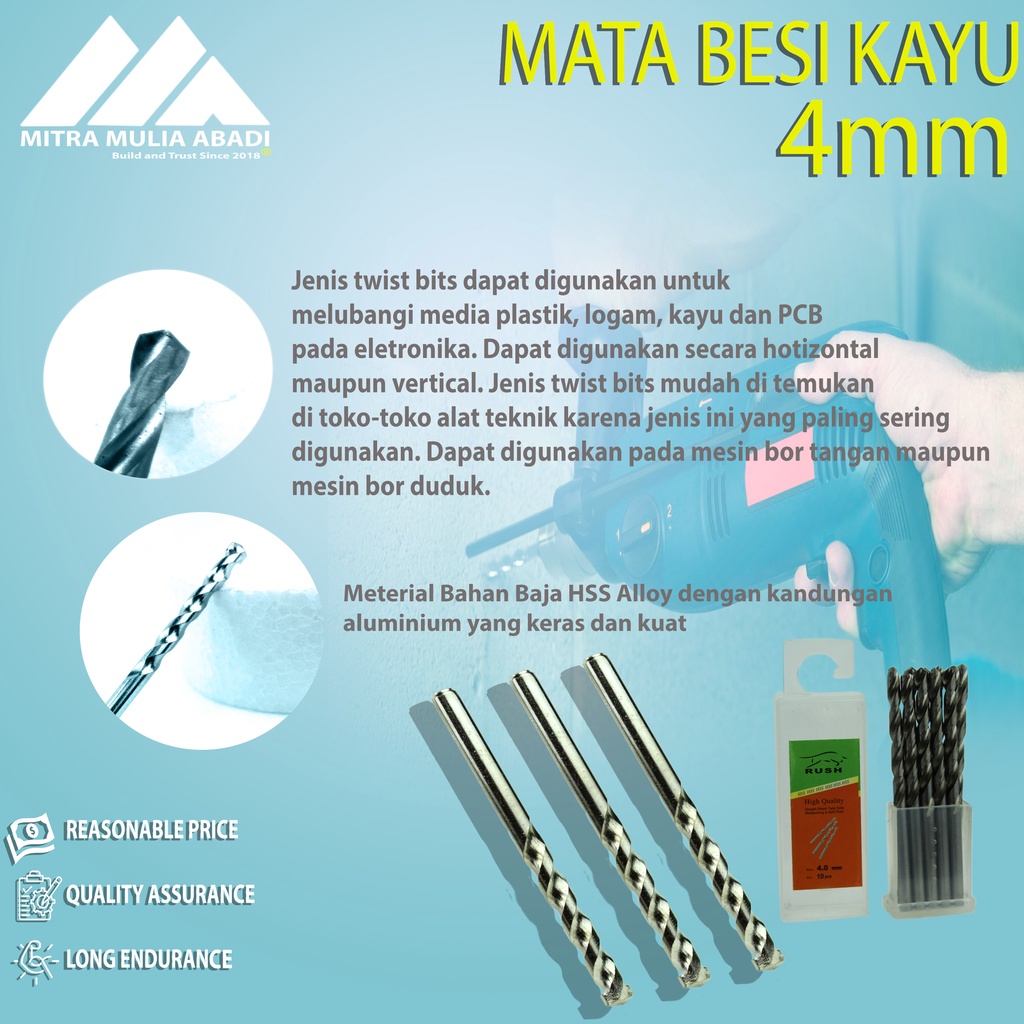 MATA BOR BESI 4mm SILVER TWIST DRILL BITS