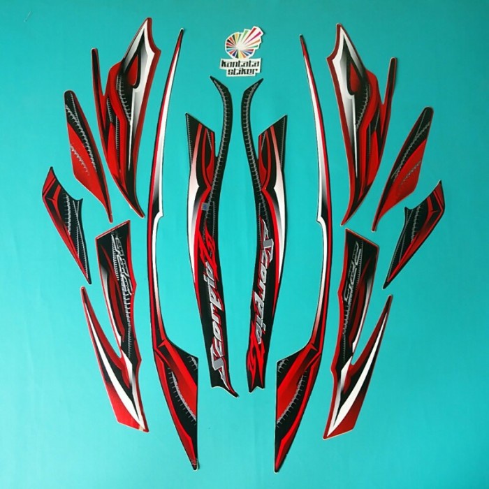 stiker striping motor scorpio 2010 hitam merah