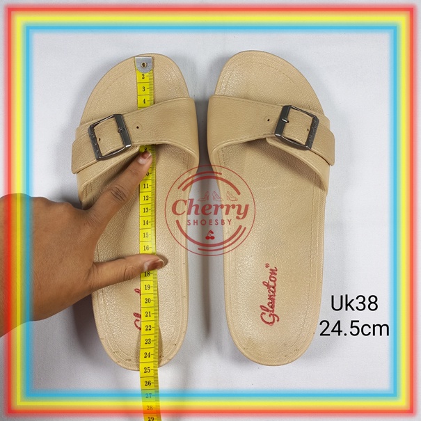 F2153 Sandal Selop Wanita Gesper Import Glanzton Sendal Slop Karet Empuk Cewek Murah Slip On