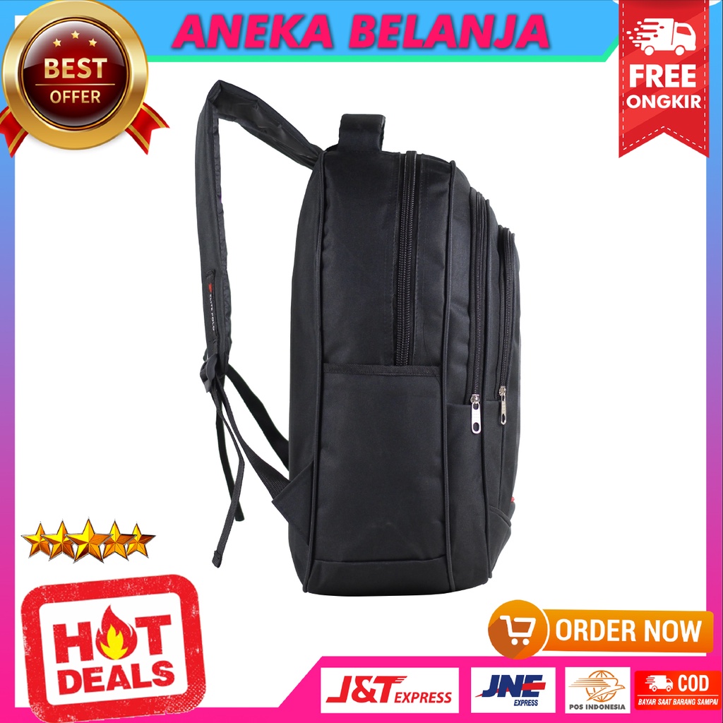 Tas Ransel Pria Model Elite Polo Global Hitam Merah Backpack Seminar Kuliah Kerja Dinas