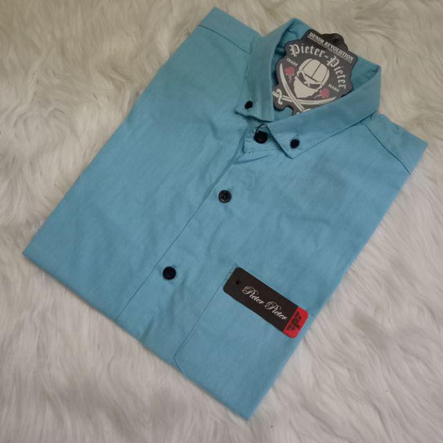 KEMEJA PRIA BOYI TOP MAN LENGAN PANJANG PENDEK KASUAL FORMAL KERJA KANTOR POLOS PUTIH HITAM WHITE-Kemeja pendek Turqis