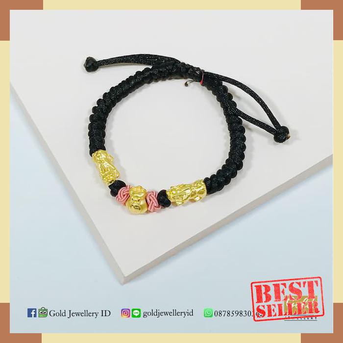 Gelang tali emas hong kong 24k 999 2 pixiu jilin naga 1 pundi htm pink