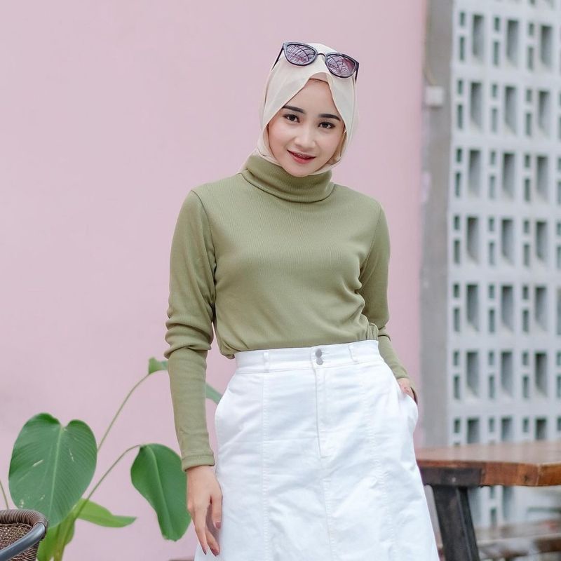 KAOS TURTLENECK POLOS RIB INNER LENGAN PANJANG LEHER TINGGI MELAR JUMBO BIGISZE OVERSIZE