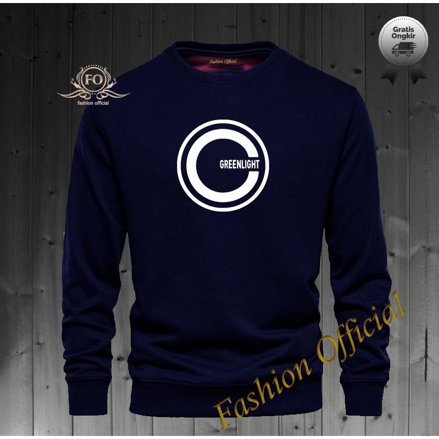 Baju Sweater Hoodie Distro Greenlight Bulat Text Putih Premium Quality Sweater Pria Wanita Distro Te