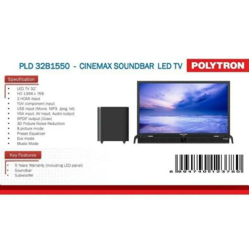 TV LED DIGITAL POLYTRON 32 INCH TYOE PLD 32 BV 1558 SOUNDBAR #led#elektronikmurah#originak#baru