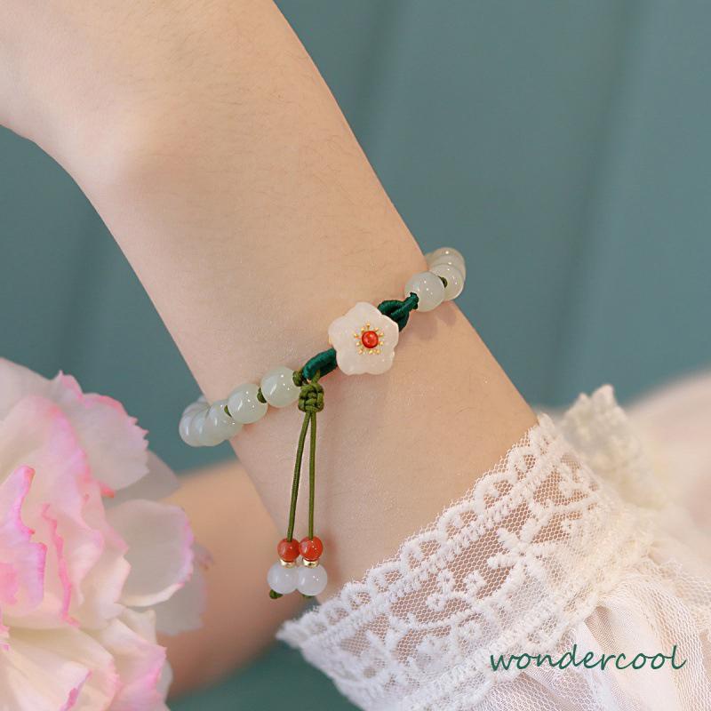 Jade Bead Gelang Kecil Peach Blossom Woven Perempuan Desain Niche Mahasiswa Pacar Hadiah-Won