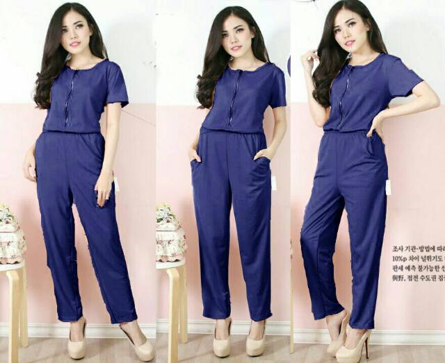 Jumpsuit della bahan wafer, sleting besi depan, fit to L