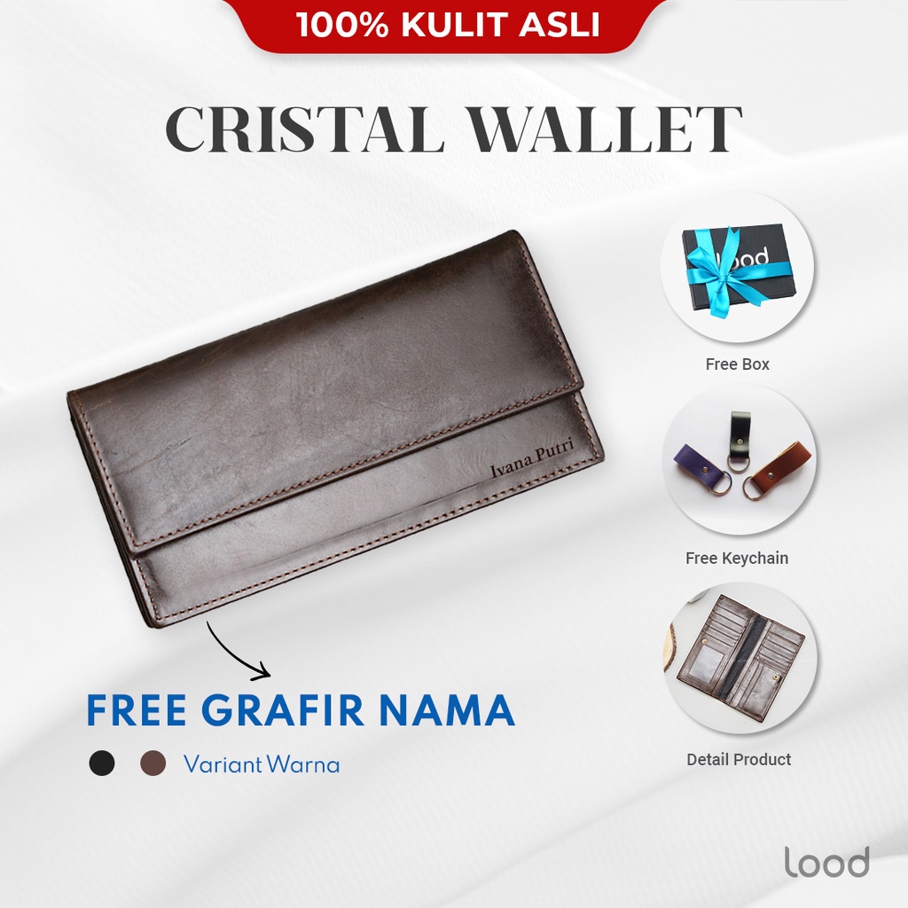 DOMPET WANITA PANJANG KULIT ASLI ORIGINAL 100% CRYSTAL LONG WALLET - GRATIS UKIR NAMA