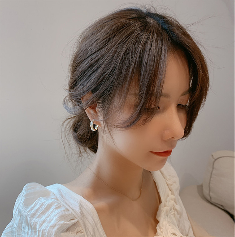 Anting Tusuk Wanita Bentuk C Hias Opal + Berlian Gaya Korea Untuk Hadiah