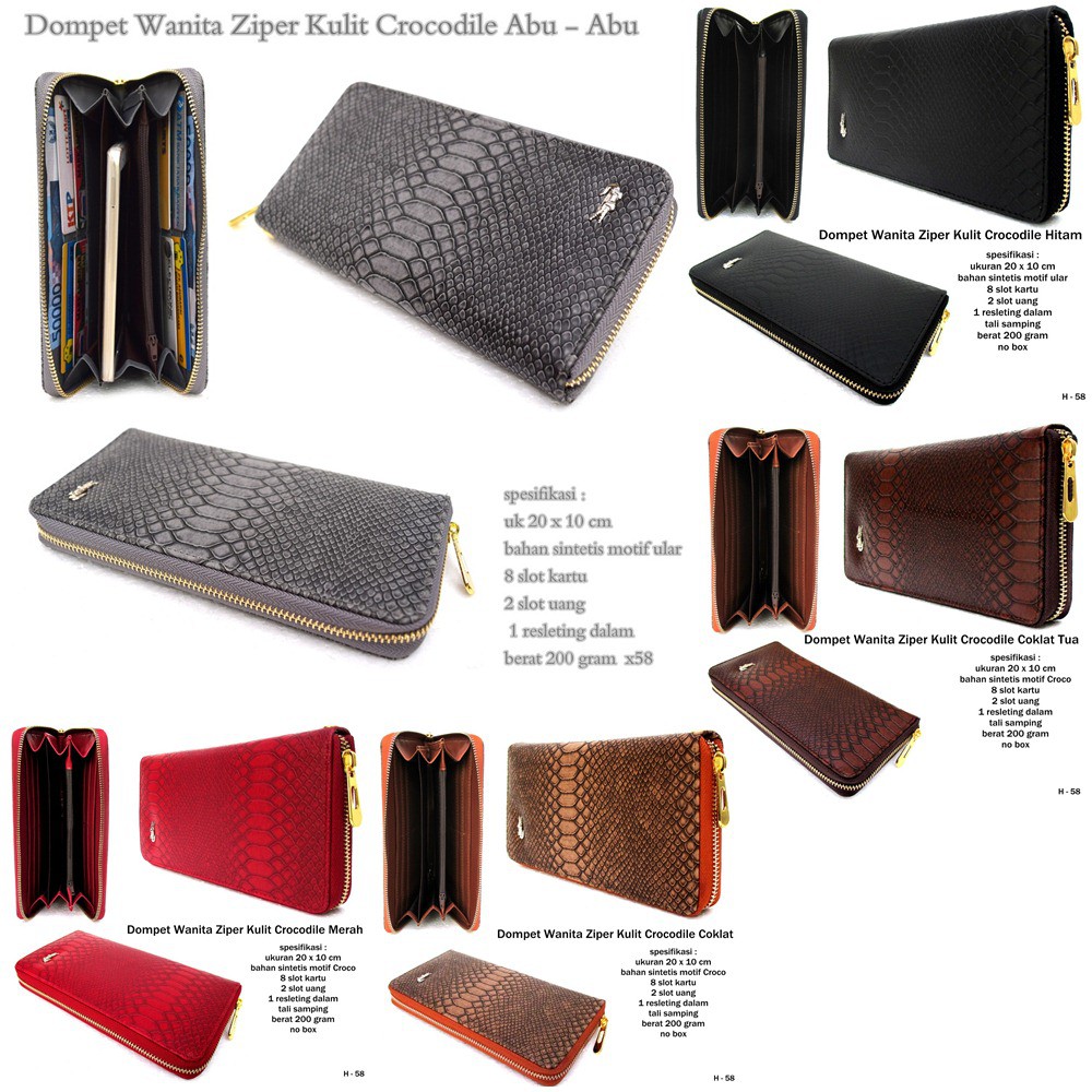 dompet wanita zipper kulit crocodile