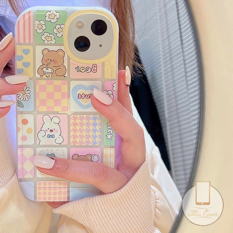 Realme C53 9i 8i C55 10 C30 C31 C35 C12 C11 C25 GT Master C21Y C25s C25Y C15 C20 8 8Pro 5i 6i 7i C3 5 6 7 C17 C20A Cute Bear Rabbit Kotak-Kotak Oval Perlindungan Lensa Shockproof Soft Case