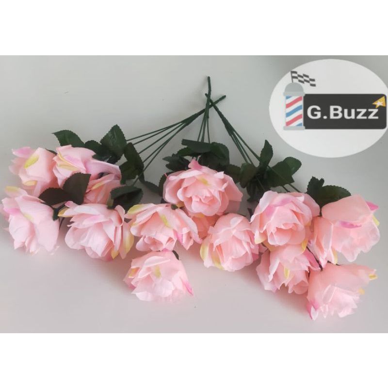 Bunga Mawar pink Cabang 5 Bahan Kain Dan Plastik - rose jepang -mawar murah - Artificial Dekorasi Bu